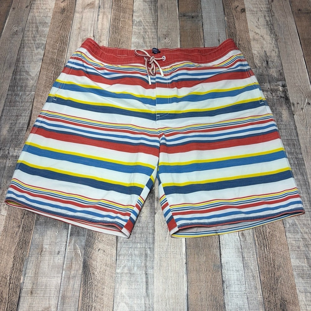 Johnnie-O Swim Trunks Mens XXL‎ Red Blue Stripe Board Shorts Beach Surf Lined